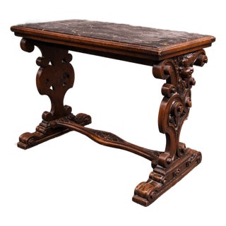 French Baroque Style Carved Walnut Marble Top End Table For Sale