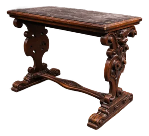 French Baroque Style Carved Walnut Marble Top End Table