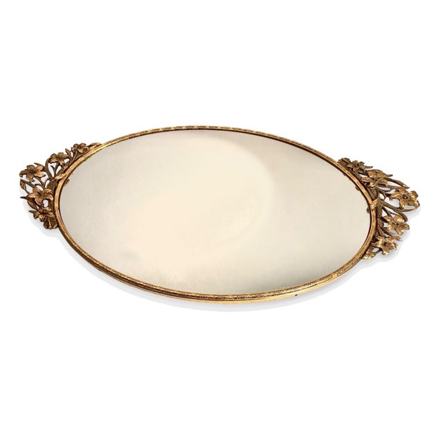 Antique French Gilt Bronze Vanity Mirror Tray With Sculptural Lily Handles, Art Nouveau For Sale In Philadelphia - Image 6 of 7