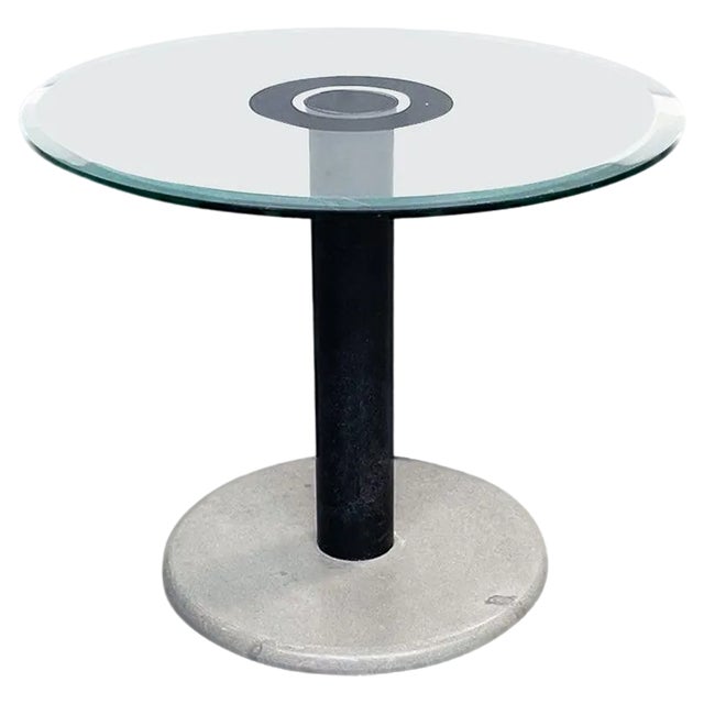Italian Modern Coffee Table in Green Glass, Black Metal and Grey Stone, 1980s For Sale
