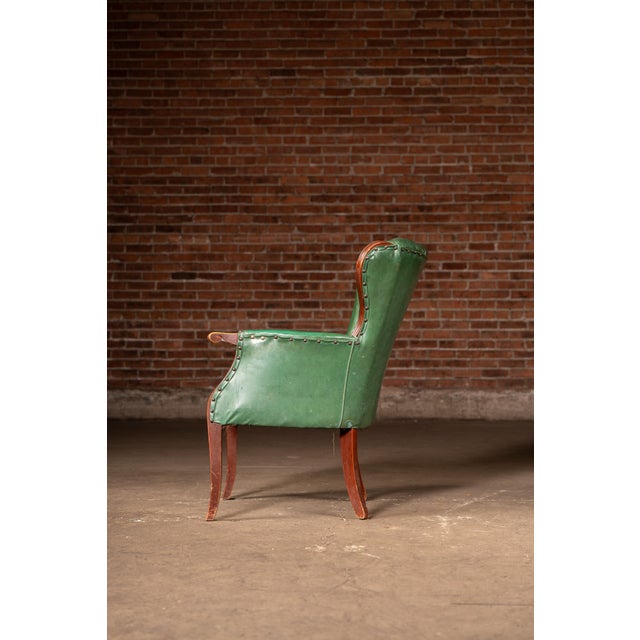 Mid 20th Century Vintage Green Vinyl Clamshell Armchair For Sale - Image 5 of 13
