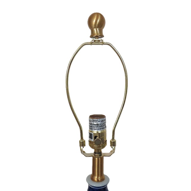 Pair of Cobalt Blue & White Table Lamps Double Gourd Shape For Sale - Image 4 of 5