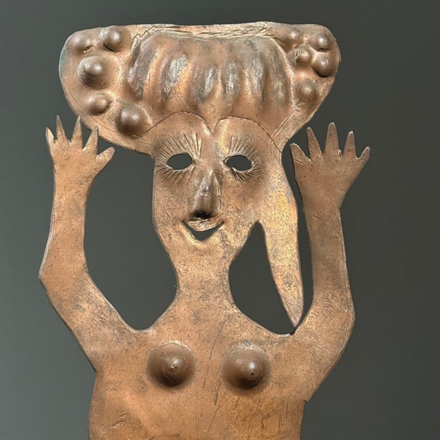 Figurative Georges Liautaud (Haitian 1899-1991) Vintage Folk Art Vendor Woman Copper Sculpture, Signed For Sale - Image 3 of 8