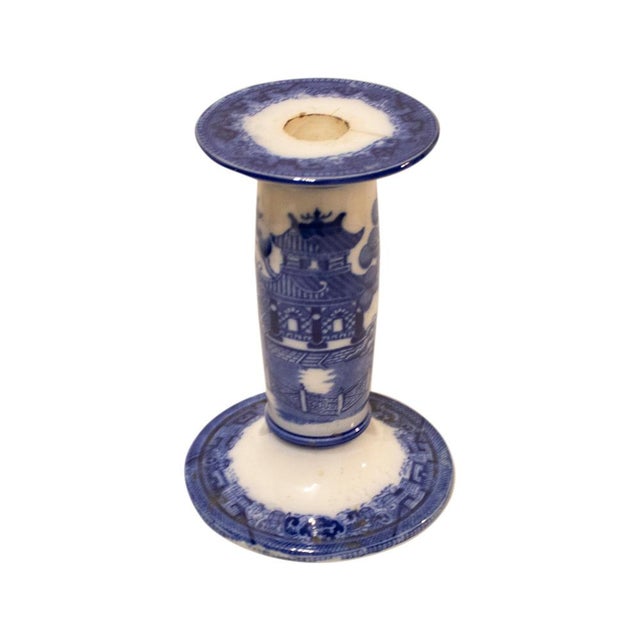 Late 19th Century Dountons Willow Porcelain Cnadlestick, England, 1850s For Sale - Image 6 of 8