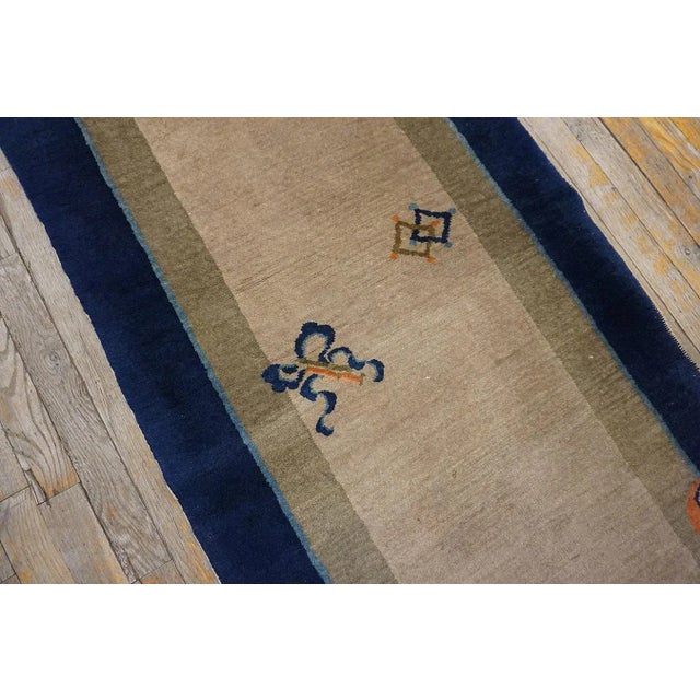 1920s Beige Minimalist Symbols Antique Chinese Peking Carpet 2'6"x 11'6" Knotted Wool Rug Runner For Sale In New York - Image 6 of 12