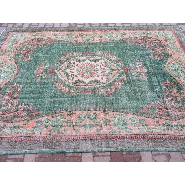 Mid-Century Modern 1960s Mid-Century Modern Green Wool Oushak Rug For Sale - Image 3 of 6