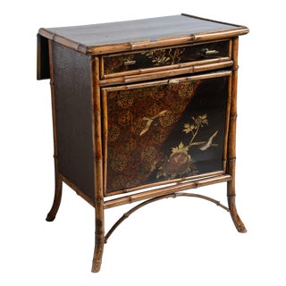 Antique French Napoleon III Chinoiserie Lacquered Bamboo Work Table For Sale