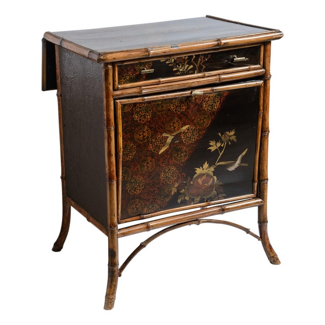 Antique French Napoleon III Chinoiserie Lacquered Bamboo Work Table For Sale