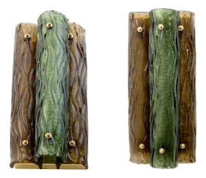 Modern Amber and Green Murano Glass and Brass Sconces, 2000s, Set of 2