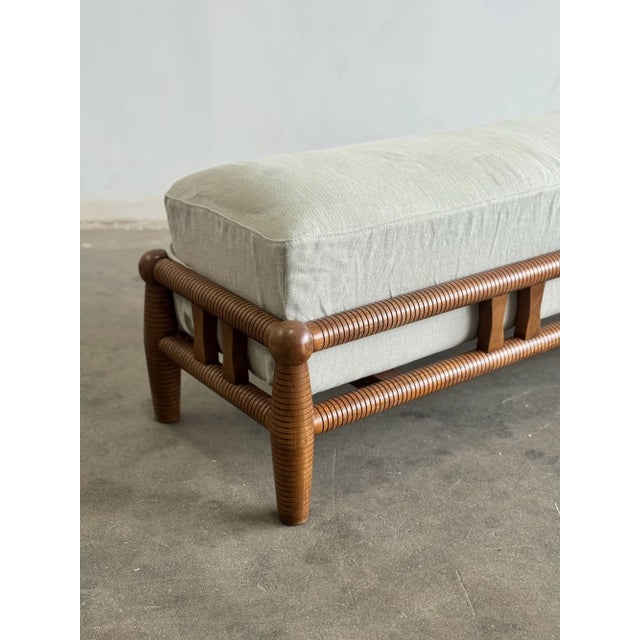 W56 D20 H21 SW52 SD16 SH21 Contemporary dining bench in ribbed solid ash wood. Unit shows well In great gently used...