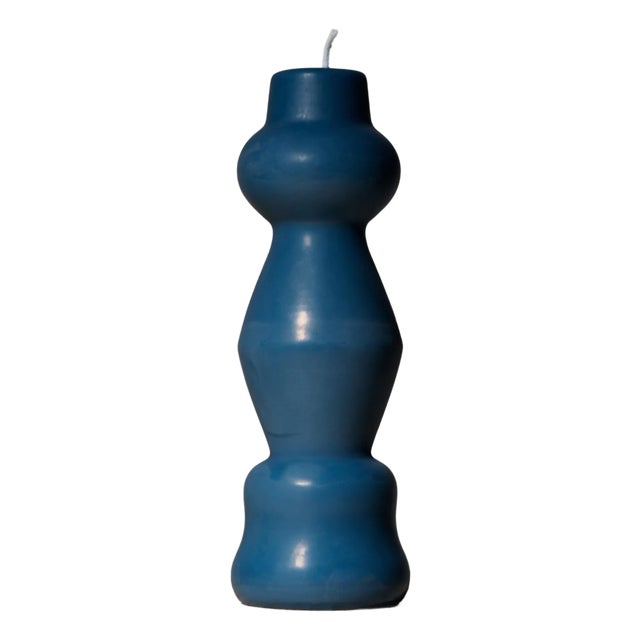 Sculptural Postmodern Beeswax Pillar Candle No.01 in Lucid Blue For Sale