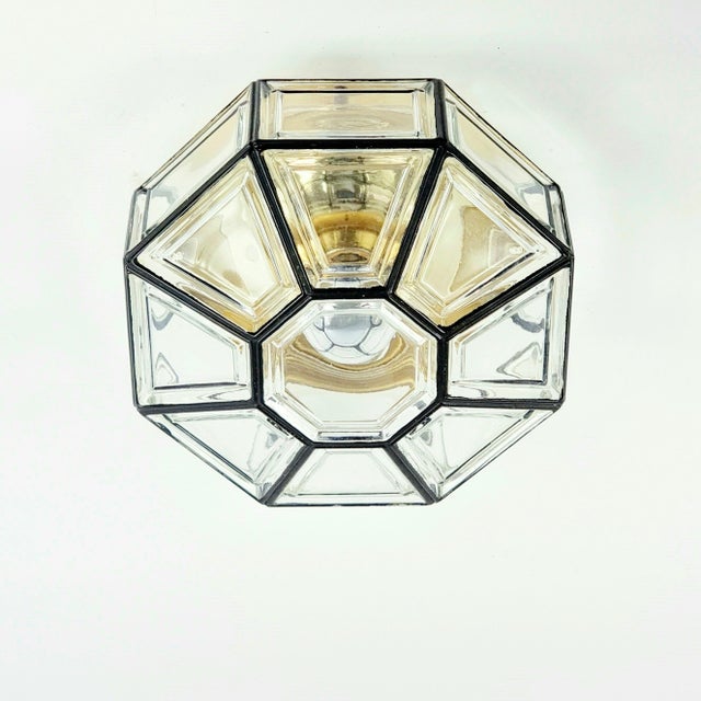 Stunning mid-century modern octagonal glass ceiling light/flush mount from Limburg, Germany's leading glasswork, renowned...
