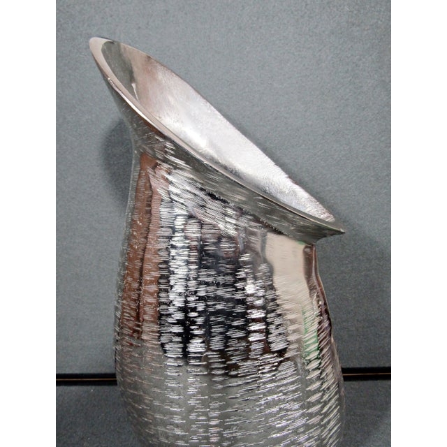 1990s Large Sculptural Textured Silver-Finish Vase For Sale - Image 5 of 12