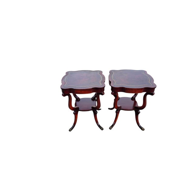 1940s Pair of 1940 Regency Style Leather Top Maple Wood Tables. For Sale - Image 5 of 13