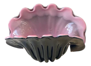Vintage 1960s Large Scale Black and Pink Murano Clam Shell Centerpiece Bowl Attributed to Archimede Seguso