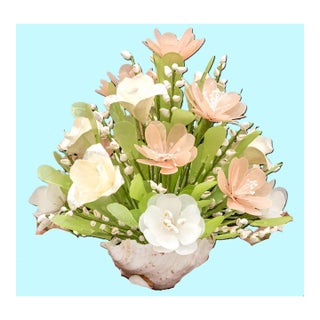 Vintage Filipino Capiz Shell Floral Arrangement | Cebu Handicraft | Natural Conch Shell Vase | C. 1960s–1970s For Sale