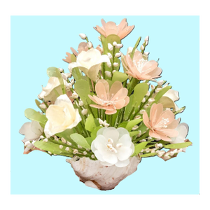Vintage Filipino Capiz Shell Floral Arrangement | Cebu Handicraft | Natural Conch Shell Vase | C. 1960s–1970s
