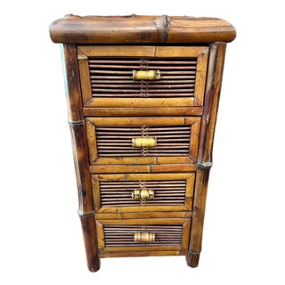 Vintage Bamboo Four Drawer Chest For Sale