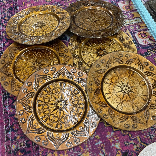 Auburn Vintage Beaded Amber Chargers - Set of Six For Sale - Image 8 of 8