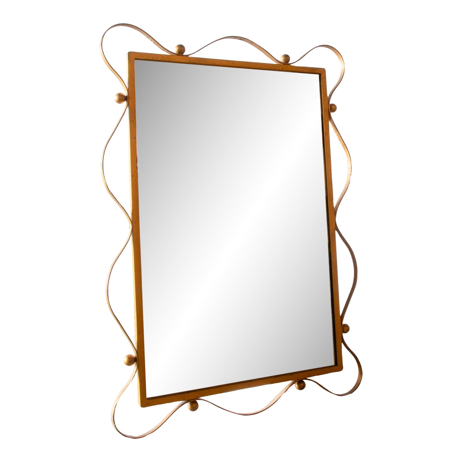 1950s Gilt Iron Ribbon Mirror in the Style of Jean Royere Mid Century ...