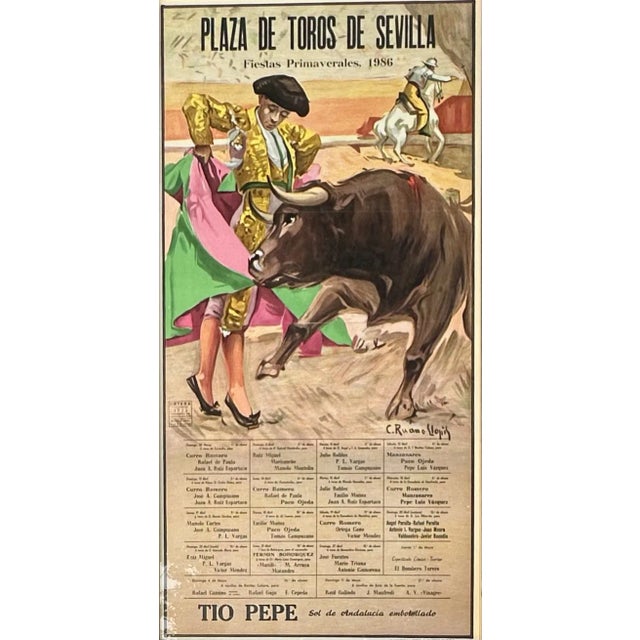 A striking original color lithograph 1986 Spanish bullfighting poster for the Plaza de Toros de Sevilla – Fiestas...