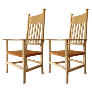 Vintage Lluís Domènech i Montaner Style High Back Armchairs, Set of 2 For Sale