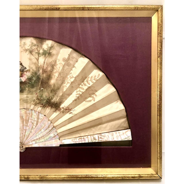 Late 19th Century Antique Belle Époque Painted Silk and Mother-of-Pearl Framed Fan For Sale - Image 5 of 6