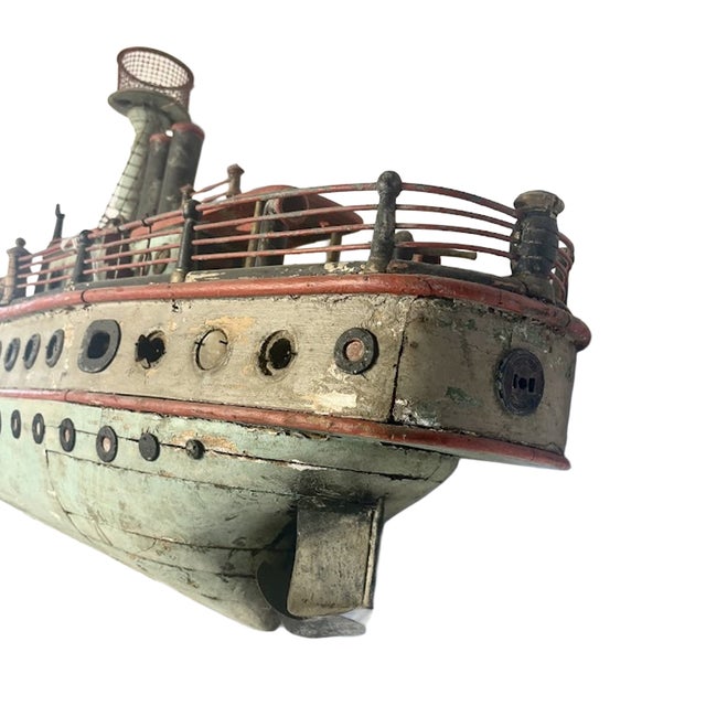 Turquoise Folk Art Ship Model Early 20th Century For Sale - Image 8 of 13