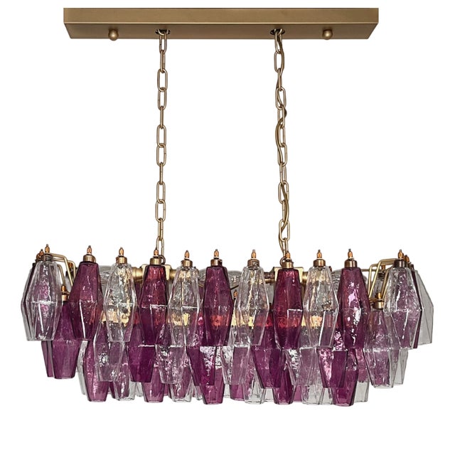 Amethyst and Clear Glasses Murano Poliedri Chandelier by Carlo Scarpa, 1990s For Sale