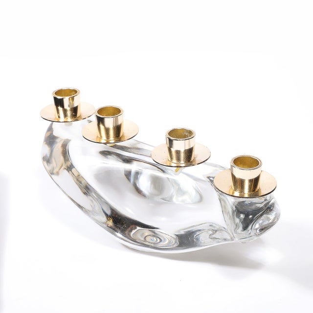 Mid-Century Modern Mid-Century Amorphic Candelabra in Crystal and Brass Signed Schneider For Sale - Image 3 of 11