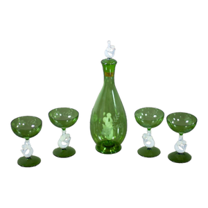 Early to Mid-20th Century Art Deco to Art Nouveau Bimini Austrian Art Glass Set 1 Decanter & 4 Coupes