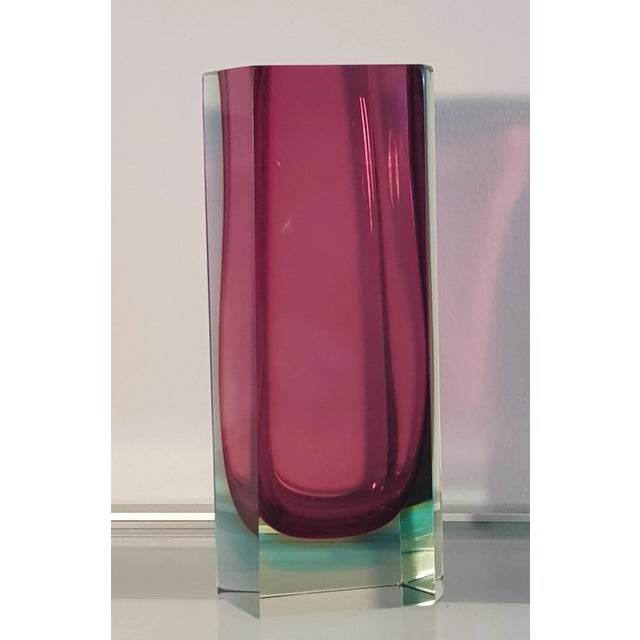 Asymmetrical Sommerso Murano Glass Block Vase, 1960s, in Very Good conditions. Designed 1960 to 1969