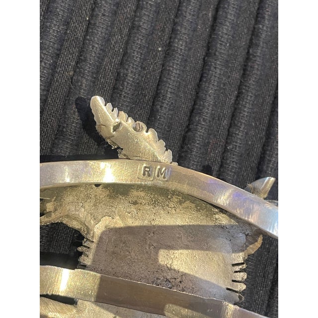 2020s Navajo Robbie Mauelito Horned Toad Sterling Silver Cuff Inlaid Turquoise For Sale - Image 5 of 6