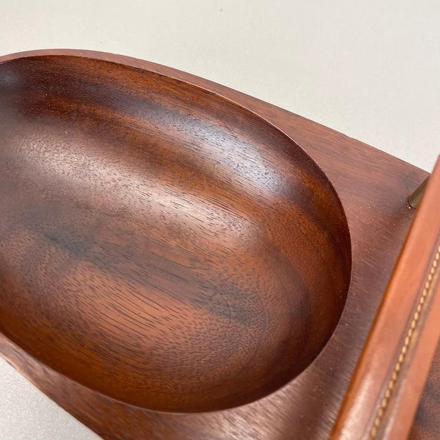 Large Teak Bowl with Brass and Leather Handle from Carl Auböck, Austria, 1950s For Sale - Image 13 of 18