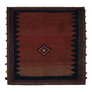 Vintage Sofreh Persian Kilim Square Rug in Brown Open Field - by Rug & Kilim For Sale
