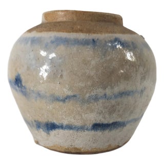 Early 20th Century Chinese Chinoiserie Blue and White Rustic Ginger Jar For Sale