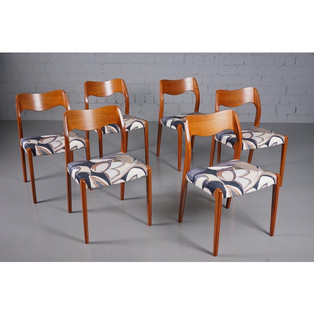 Model 71 Dining Chairs in Dedar Fabric by Niels Otto Møller for JL Møllers, 1950s For Sale - Image 6 of 11