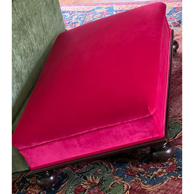 Wood Custom Fuchsia Pink Velvet Cocktail Ottoman With Dark Wood Base & Bun Feet For Sale - Image 7 of 11
