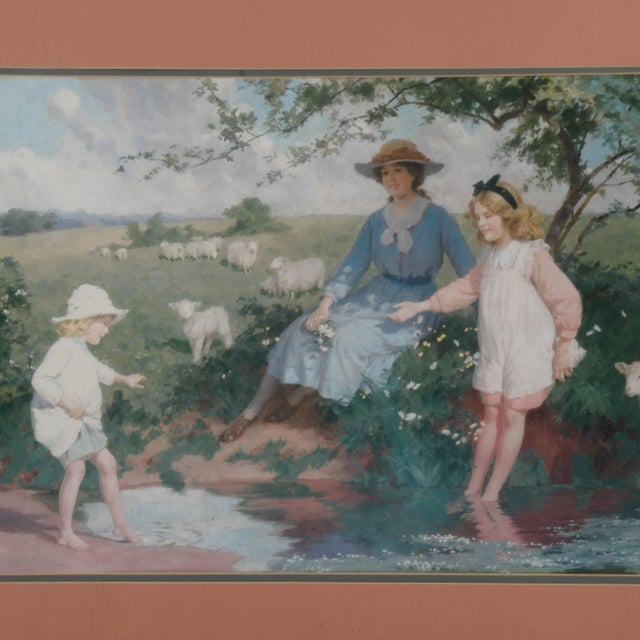 This Framed Print Percy Tarrant (1855-1934) "Cooling Off" is a charming pastoral scene that captures a peaceful summer...