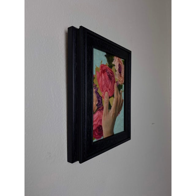 The Light Within by Aixa Oliveras | Oil and 24kt gold leaf on Artefex panel Hand holding flowers For Sale - Image 4 of 5