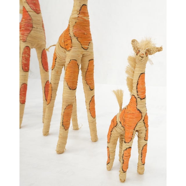Group of 4 Giraffe Folk Art Rattan Bamboo Straw Hand Painted Animal Sculptures For Sale - Image 11 of 16