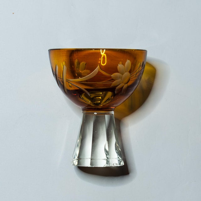 Glass 1930s Bohemian Amber Crystal Decanter Set – 6 Piece Art Deco Karl Palda Style For Sale - Image 7 of 11