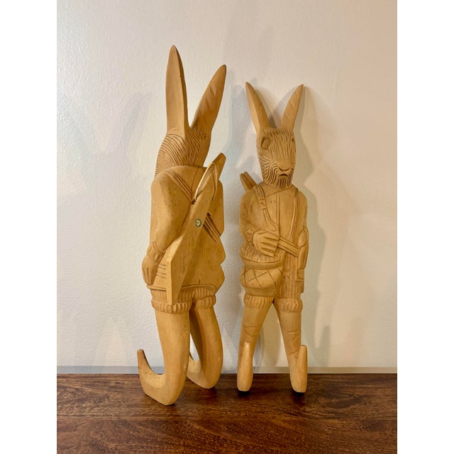 Tan Vintage Hand Carved Wooden Rabbit Wall Hooks, Coat Rack, Pair, Philippines For Sale - Image 8 of 9