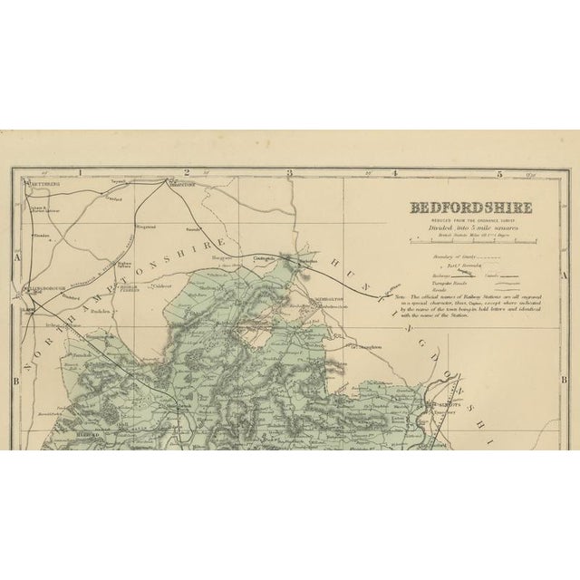 Victorian Map of Bedfordshire with Railways and County Detail, 1885 For Sale - Image 3 of 9