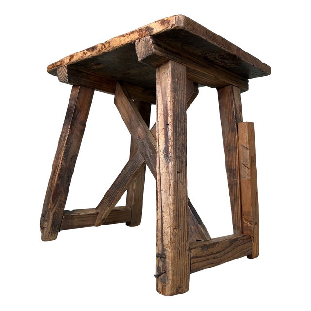 Vintage Japanese Wooden Stool, 1920s For Sale