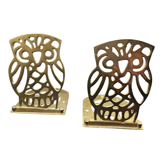Vintage 1970s Brass Owl Bookends Pair of 2 Made in Taiwan For Sale