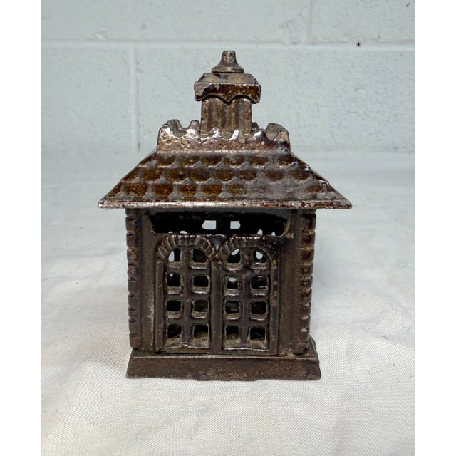 Miniature Rare Antique Kenton Toys Cast Iron Building Still Coin Dime State Bank For Sale - Image 4 of 9