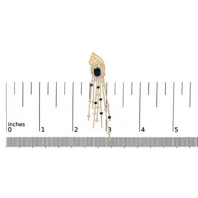 Early 21st Century 14K Yellow Gold 1.0 Cttw Diamond and Blue Sapphire Chandelier Earrings For Sale - Image 5 of 5