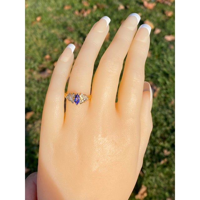 The 12th Avenue: Marquise Tanzanite and Diamond Ring in Yellow Gold For Sale - Image 9 of 10