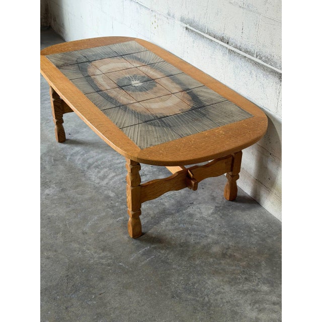 Oak Tile Top Oval Coffee Table Danish Mid-Century Modern 1970s For Sale - Image 4 of 11